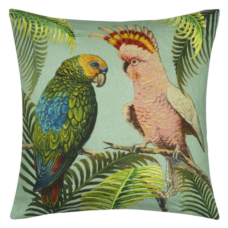 Parrot And Palm Azure Cushion