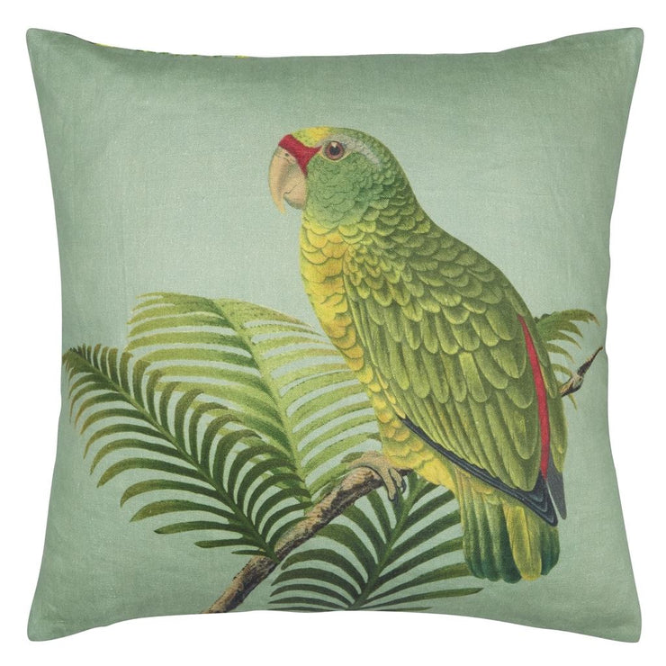John Derian Parrot And Palm Azure Cushion