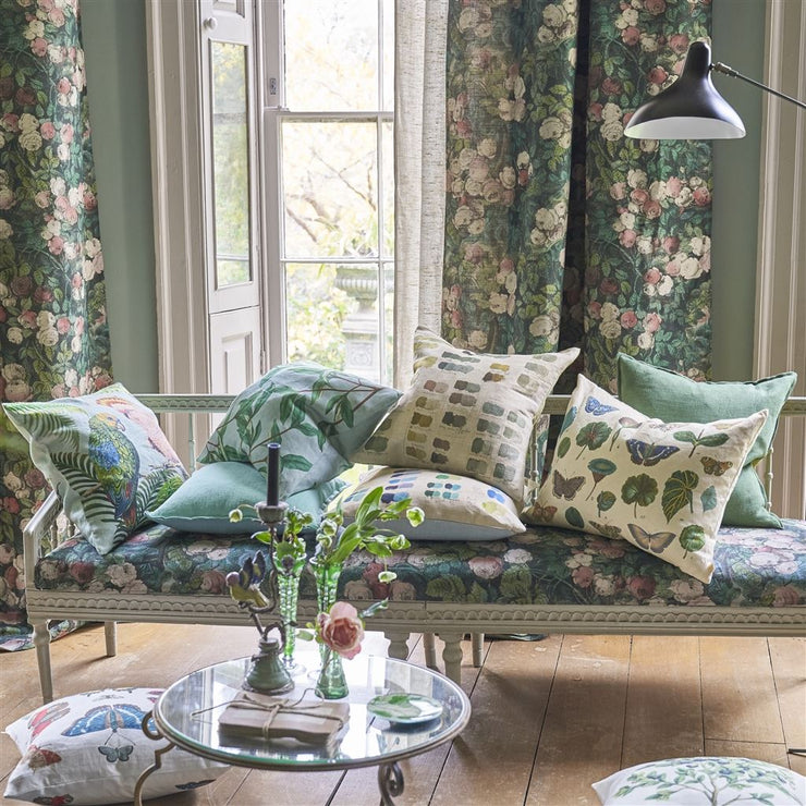 John Derian Parrot And Palm Azure Cushion