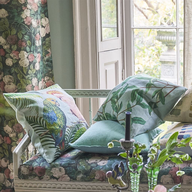 John Derian Parrot And Palm Azure Cushion