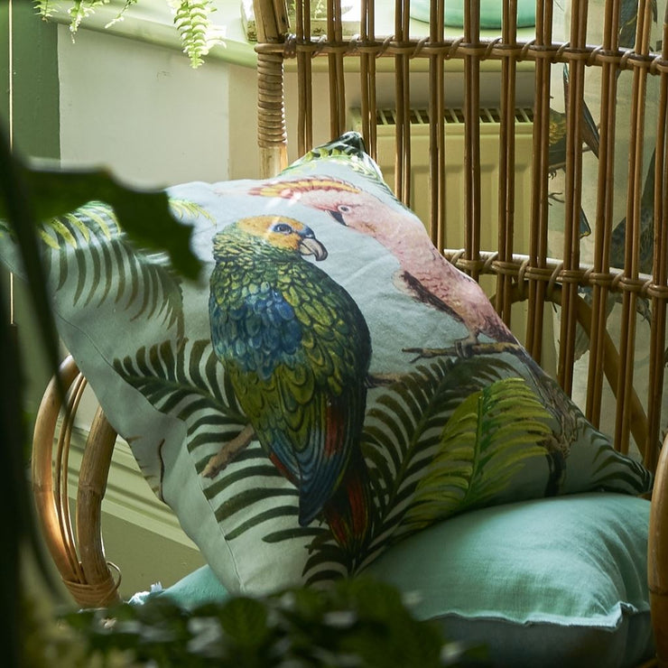 John Derian Parrot And Palm Azure Cushion