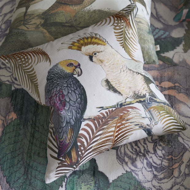 John Derian Parrot And Palm Parchment Cushion