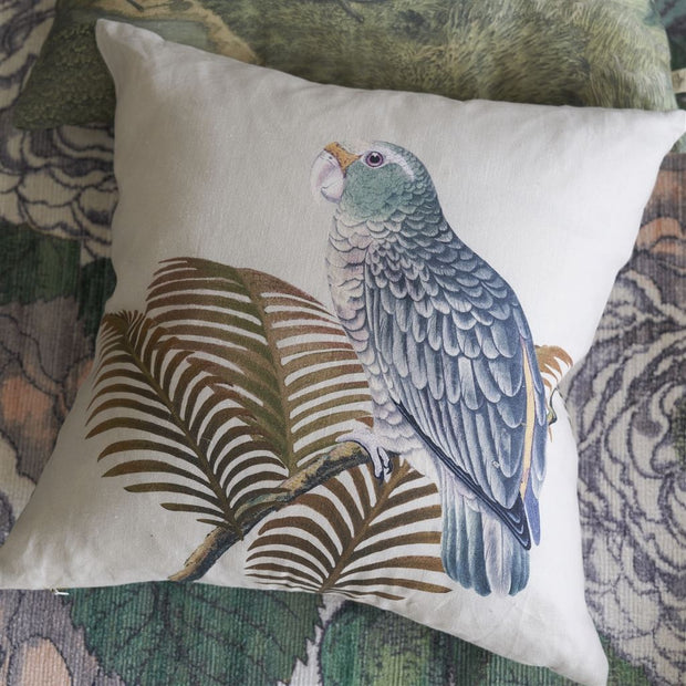 John Derian Parrot And Palm Parchment Cushion