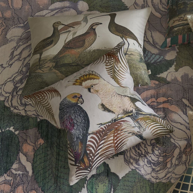 John Derian Parrot And Palm Parchment Cushion