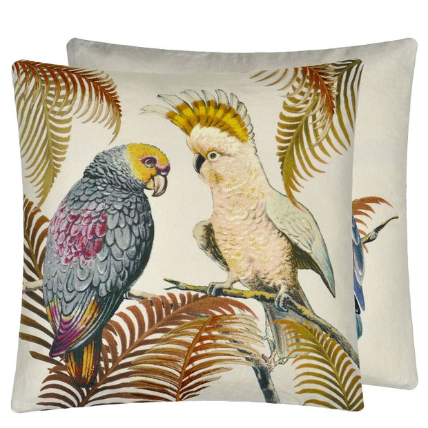 John Derian Parrot And Palm Parchment Cushion