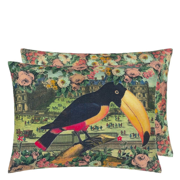 Toucan Floral Sepia Cushion