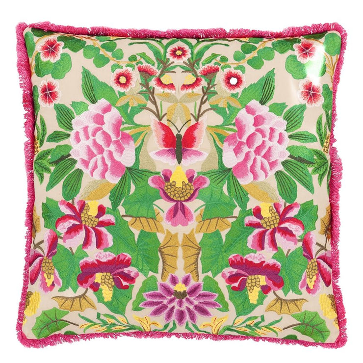 Designers Guild Ikebana Damask Fuchsia Embroidered Cotton Cushion