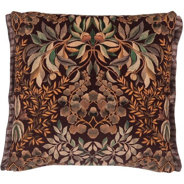 Designers Guild Ikebana Damask Chocolate Velvet Cushion