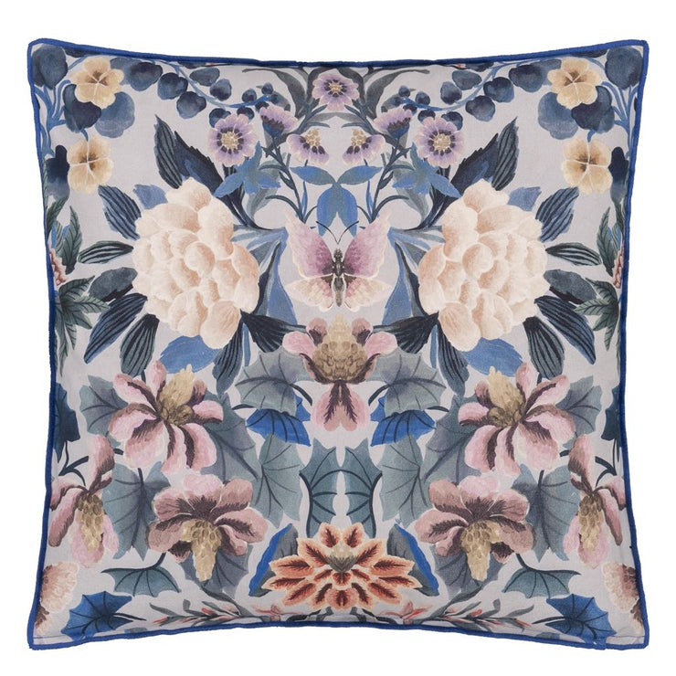Designers Guild Ikebana Damask Slate Blue Cotton Cushion