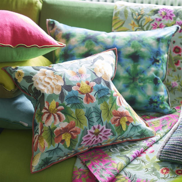 Designers Guild Ikebana Damask Aqua Cotton Cushion