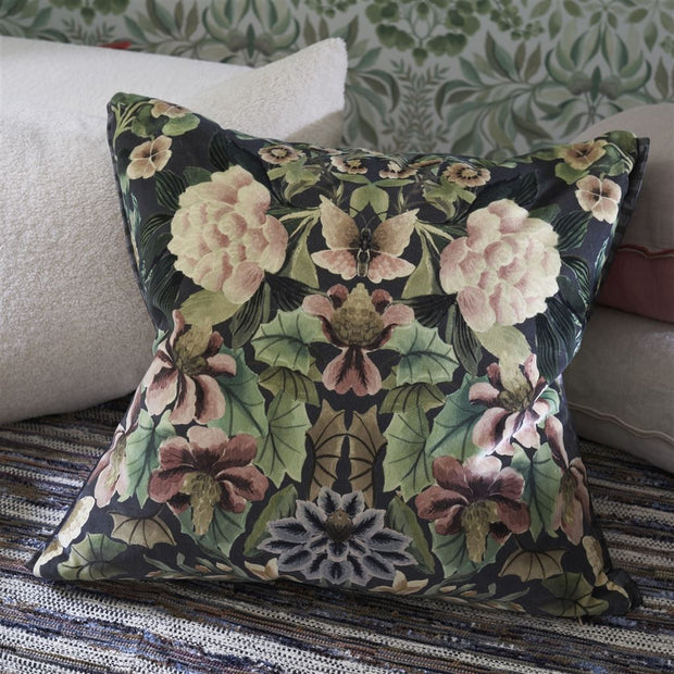 Designers Guild Ikebana Damask Graphite Velvet Cushion