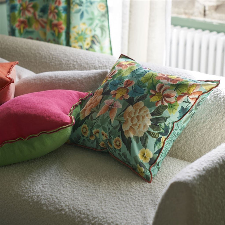 Designers Guild Ikebana Damask Aqua Cotton Cushion