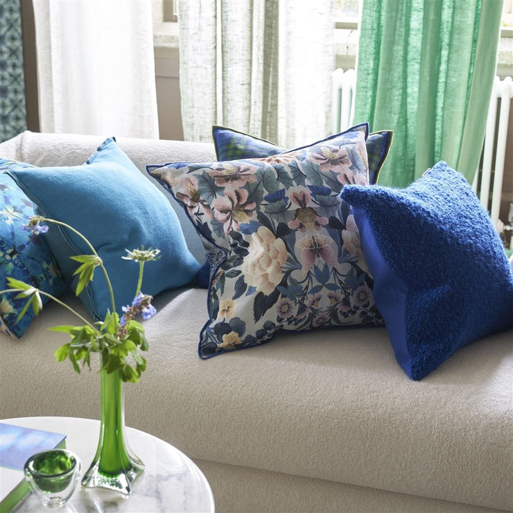 Designers Guild Ikebana Damask Slate Blue Cushion