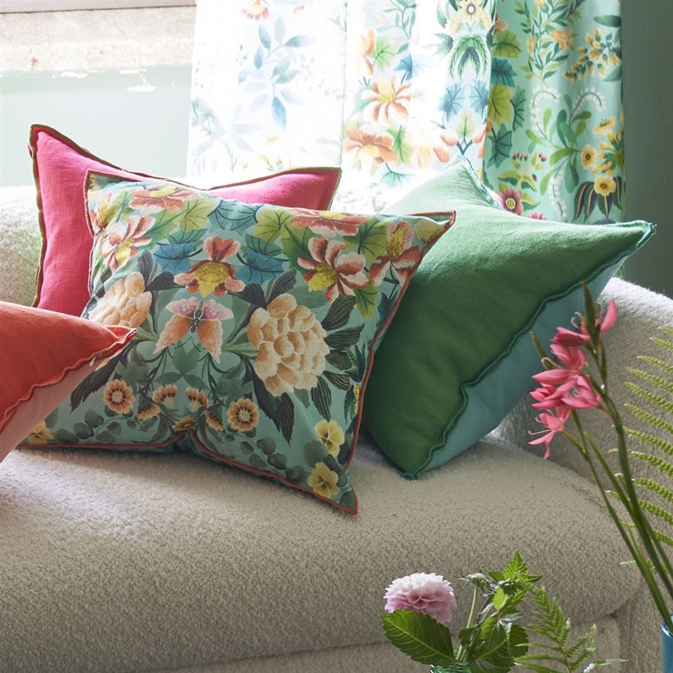Designers Guild Ikebana Damask Aqua Cotton Cushion