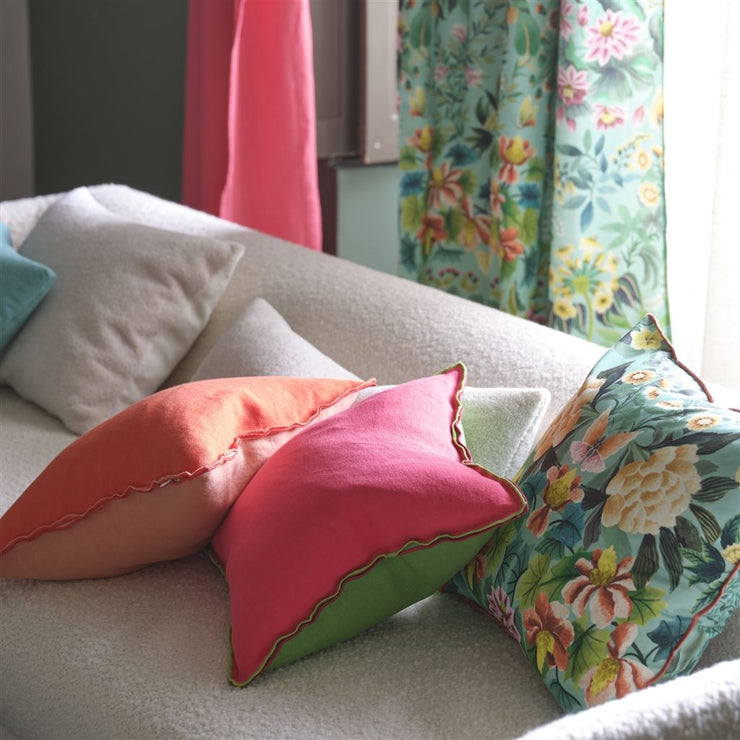 Designers Guild Brera Lino Cerise & Grass Linen Cushion
