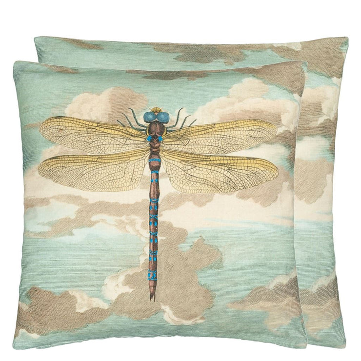John Derian Dragonfly Over Clouds Sky Blue Cushion