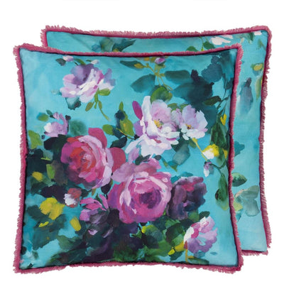 Bouquet de Roses Turquoise Cushion