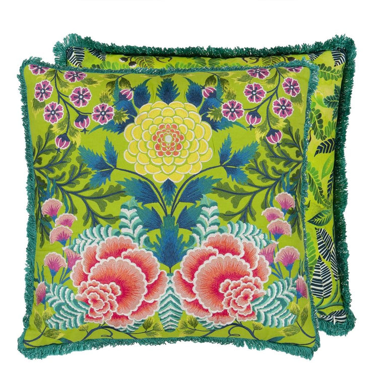 Brocart Decoratif Embroidered Lime Cushion