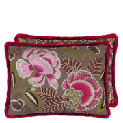Rose de Damas Embroidered Cranberry Cushion