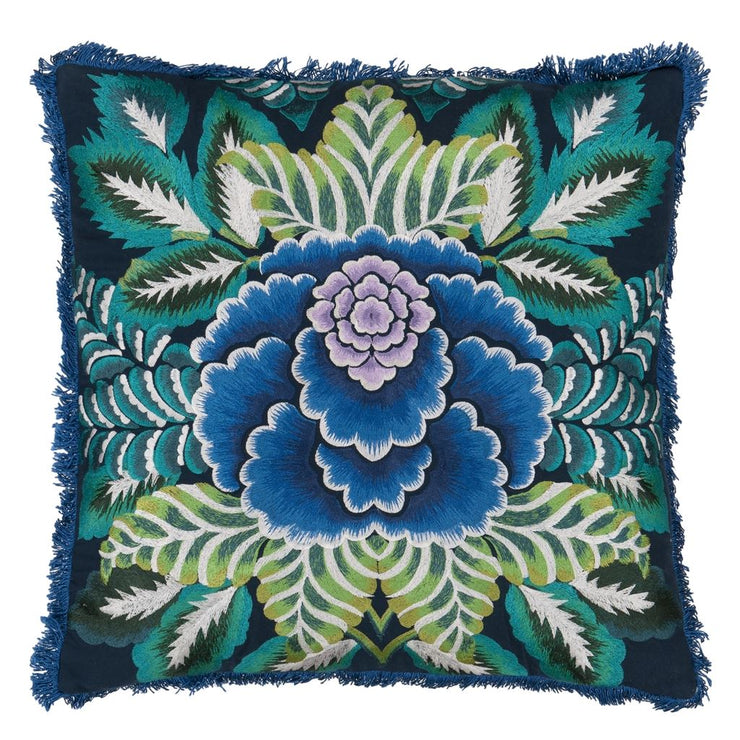 Designers Guild Rose De Damas Embroidered Indigo Cushion