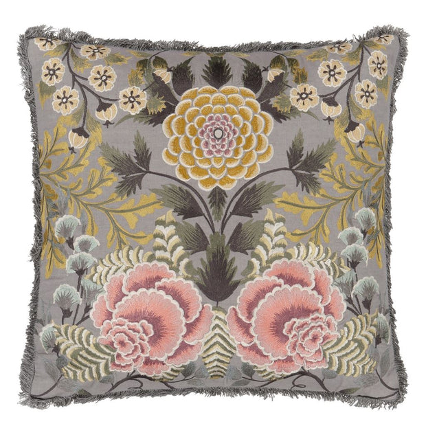 Designers Guild Brocart Decoratif Embroidered Sepia Cotton Cushion