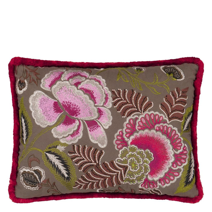 Designers Guild Rose De Damas Embroidered Cranberry Cushion