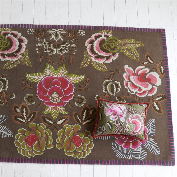 Designers Guild Rose De Damas Embroidered Cranberry Cotton Cushion