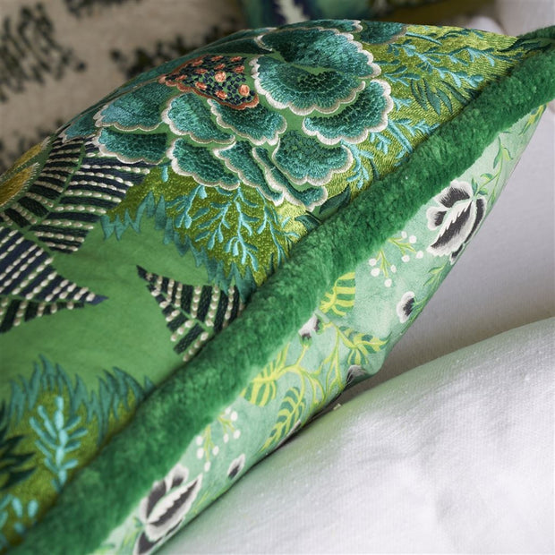 Designers Guild Rose De Damas Embroidered Jade Cotton Cushion
