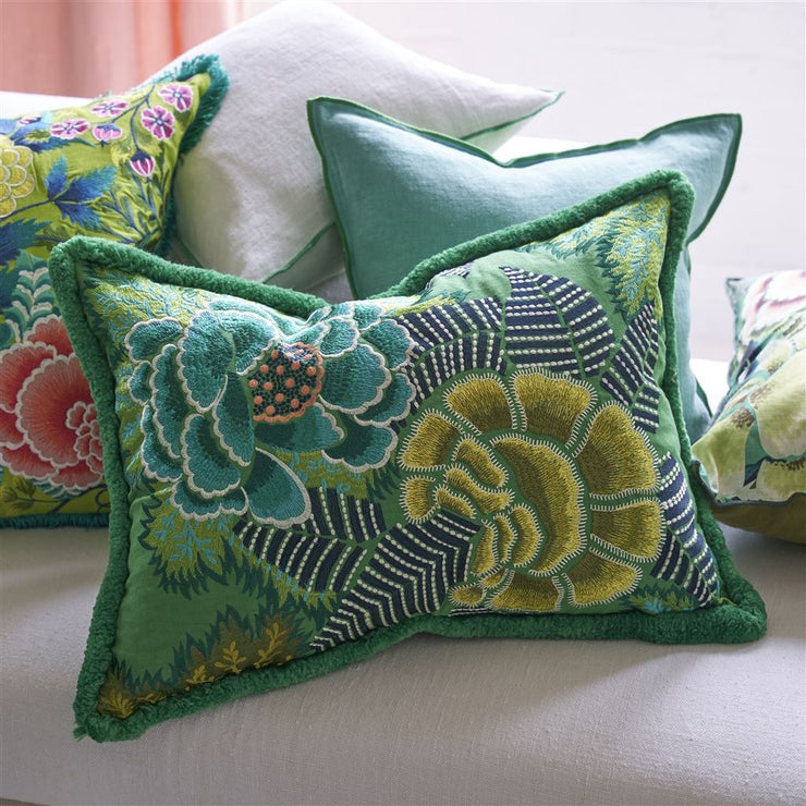 Designers Guild Rose De Damas Embroidered Jade Cushion