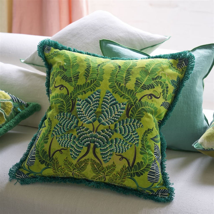 Designers Guild Brocart Decoratif Embroidered Lime Cotton Cushion