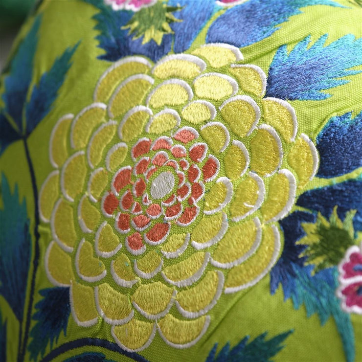 Designers Guild Brocart Decoratif Embroidered Lime Cotton Cushion