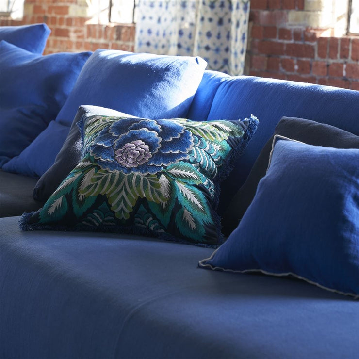 Designers Guild Rose De Damas Embroidered Indigo Cushion