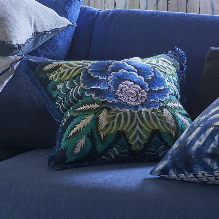 Designers Guild Rose De Damas Embroidered Indigo Cushion