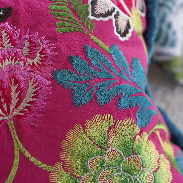 Designers Guild Brocart Decoratif Embroidered Cerise Cotton Cushion