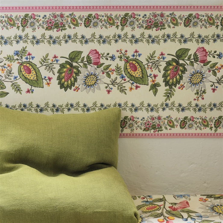 John Derian Folk Flower Wide Border Parchment