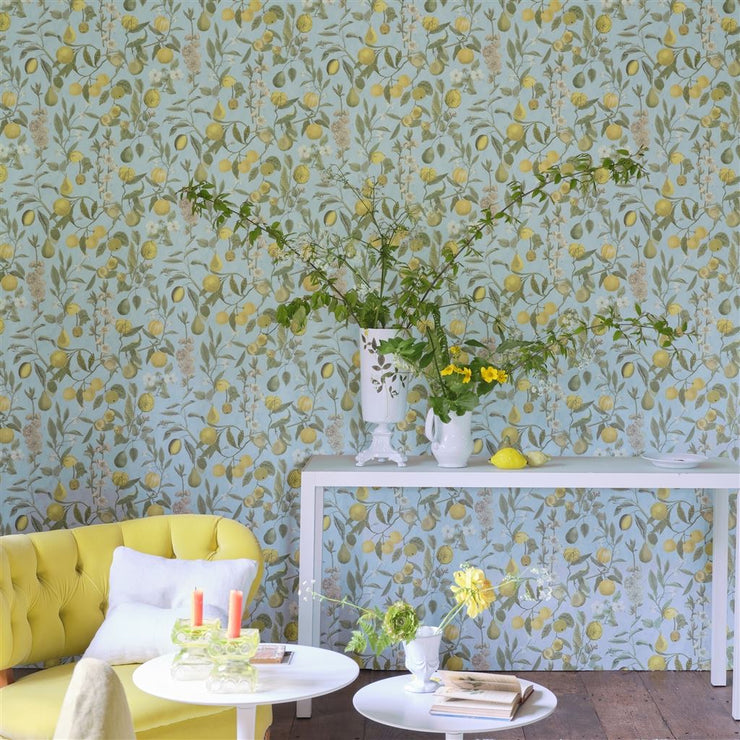 John Derian Orchard Fruits Sky Blue