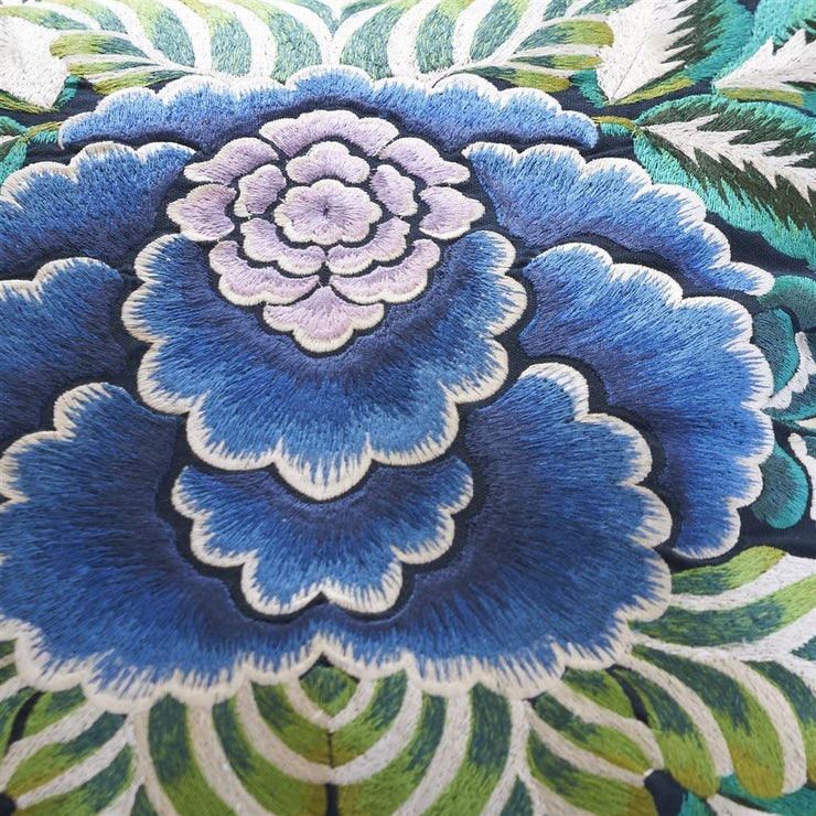 Designers Guild Rose De Damas Embroidered Indigo Cotton Cushion