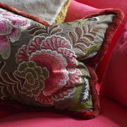 Designers Guild Rose De Damas Embroidered Cranberry Cotton Cushion