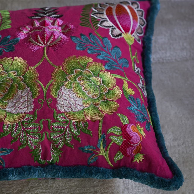Designers Guild Brocart Decoratif Embroidered Cerise Cotton Cushion