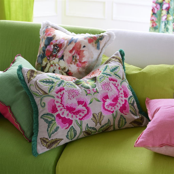 Designers Guild Isabella Embroidered Fuchsia Linen Cushion