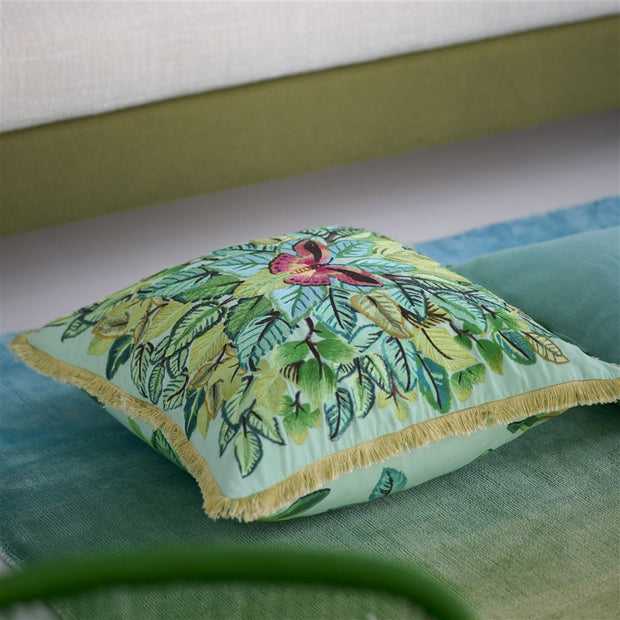 Designers Guild Celastrina Embroidered Turquoise Cotton Cushion