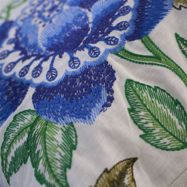 Designers Guild Isabella Embroidered Cobalt Linen Cushion