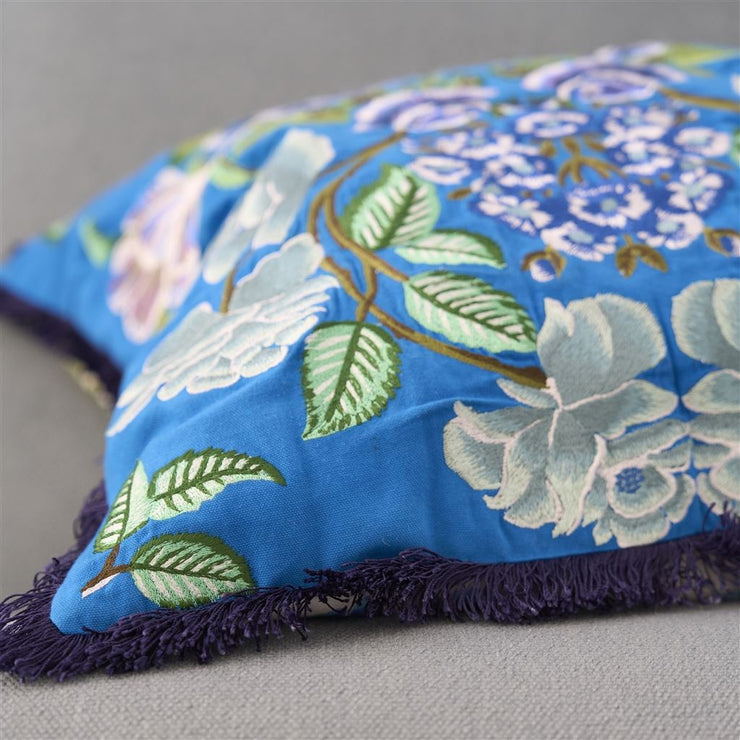 Designers Guild Eleonora Embroidered Cobalt Cotton Cushion