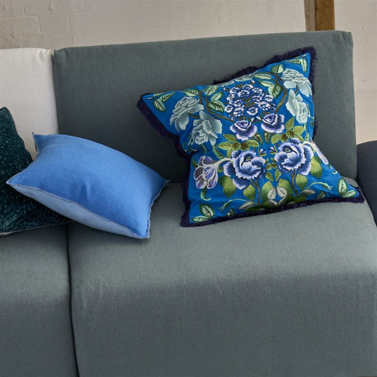 Designers Guild Eleonora Embroidered Cobalt Cotton Cushion