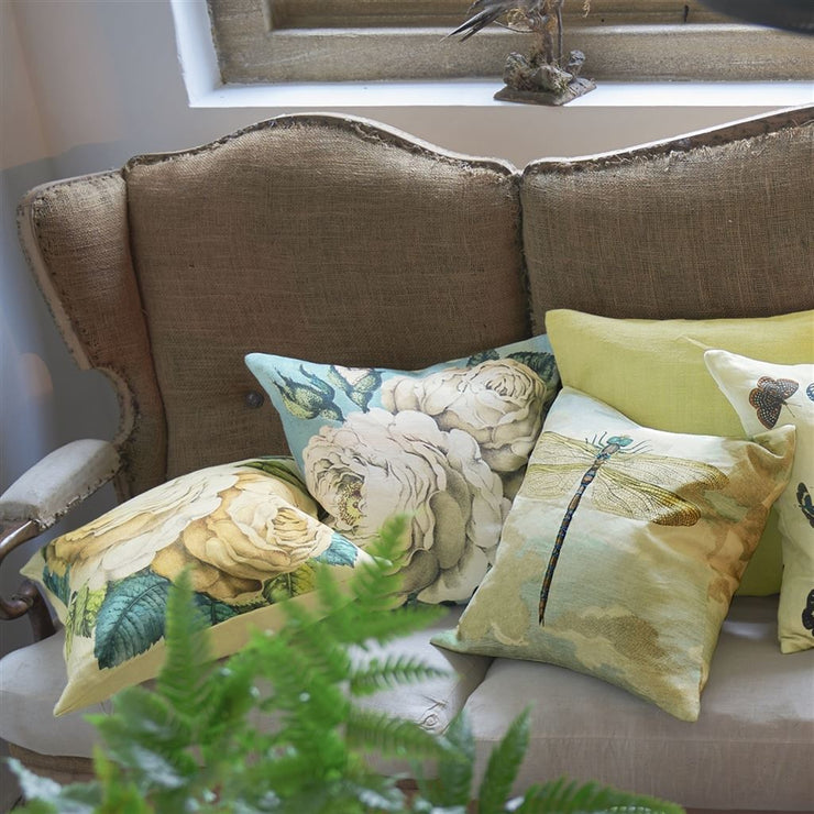 John Derian Dragonfly Over Clouds Sky Blue Cushion